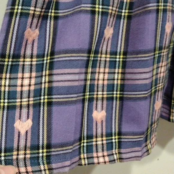 Hot Topic Purple & Pink Pastel Plaid Embroidered Heart Mini Skirt Sz XL-Harajuku - Picture 5 of 5